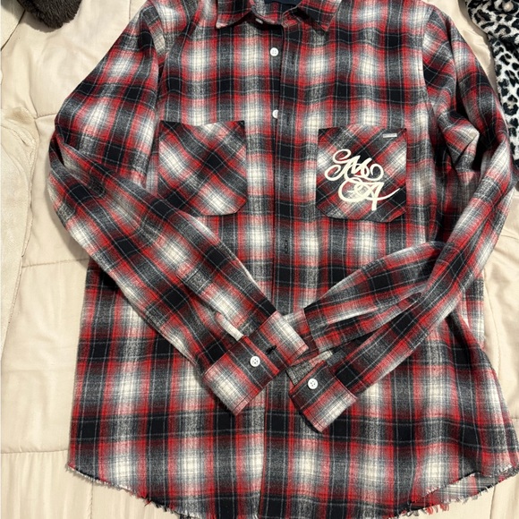 AMIRI Red and Black Plaid Button Down Shirt - Picture 1 of 2